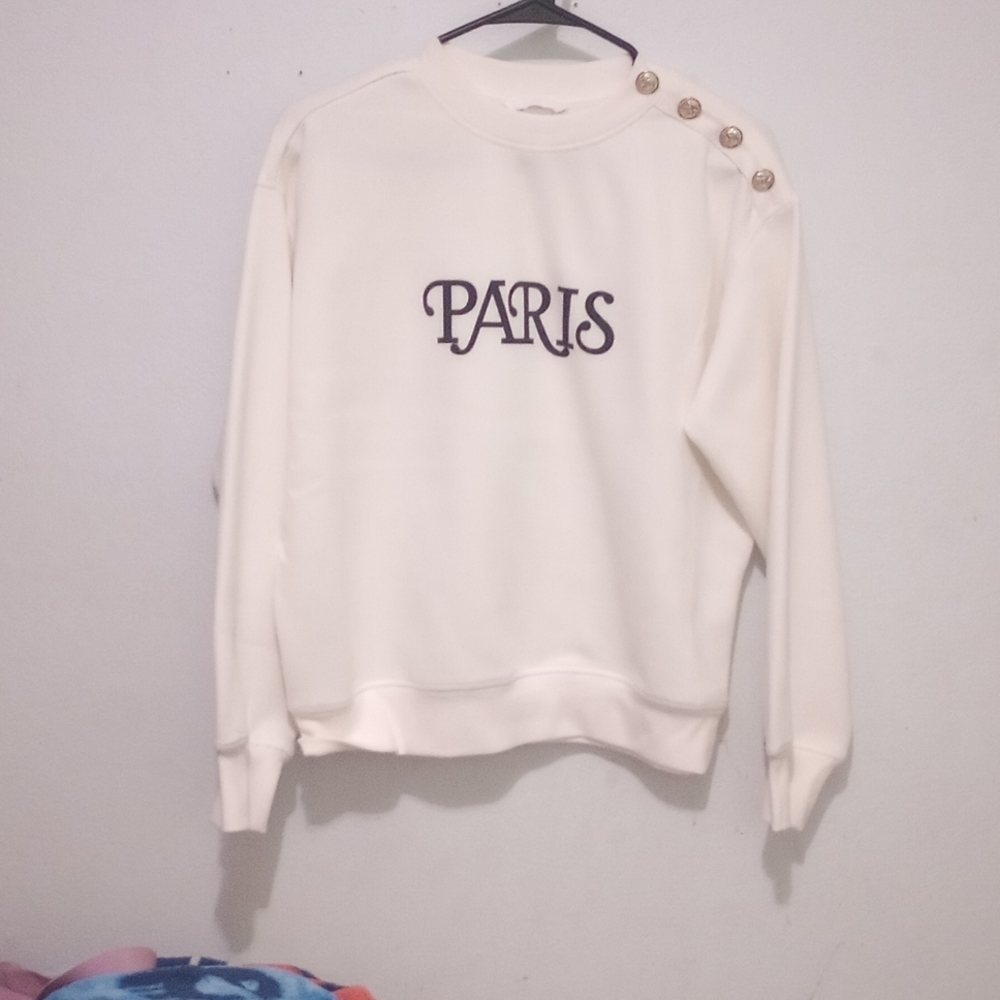 Cream sweater with Paris and gold buttons
